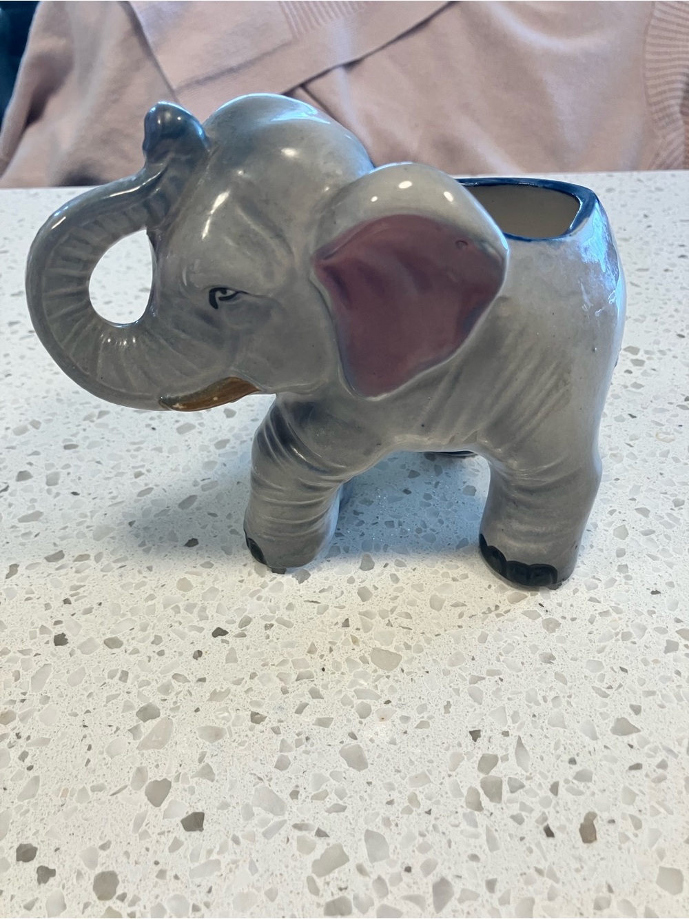 Vintage Shafford Gray Hand-Decorated Ceramic Elephant Planter Vase